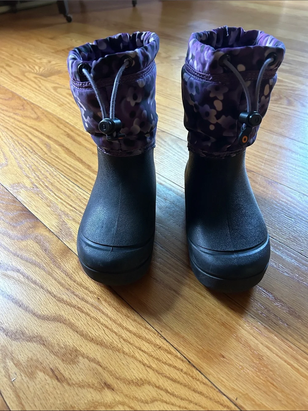 Kids Purple Floral Winter Rain Boots